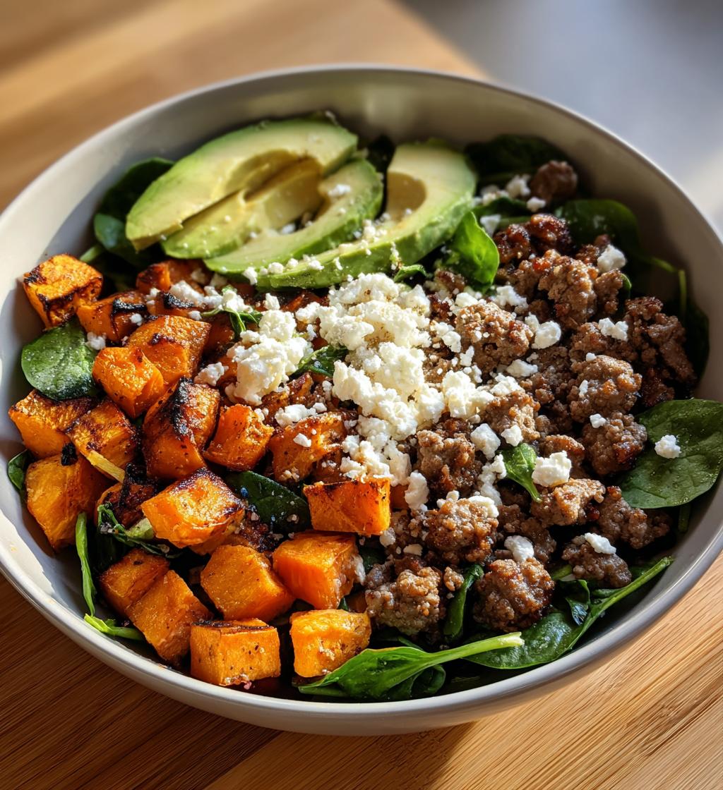 ground beef sweet potato power bowl