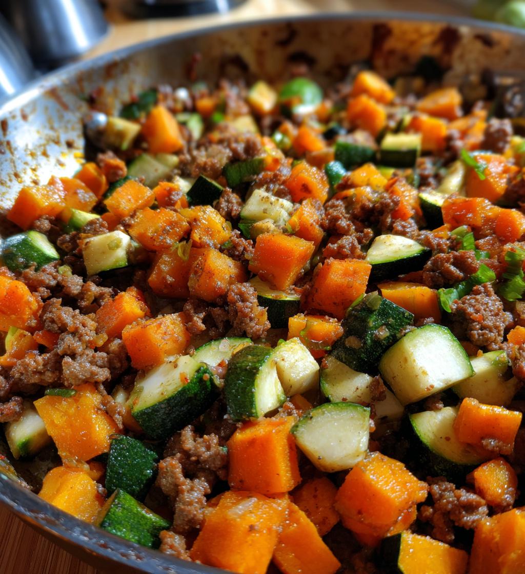 ground beef zucchini sweet potato skillet - detail 1