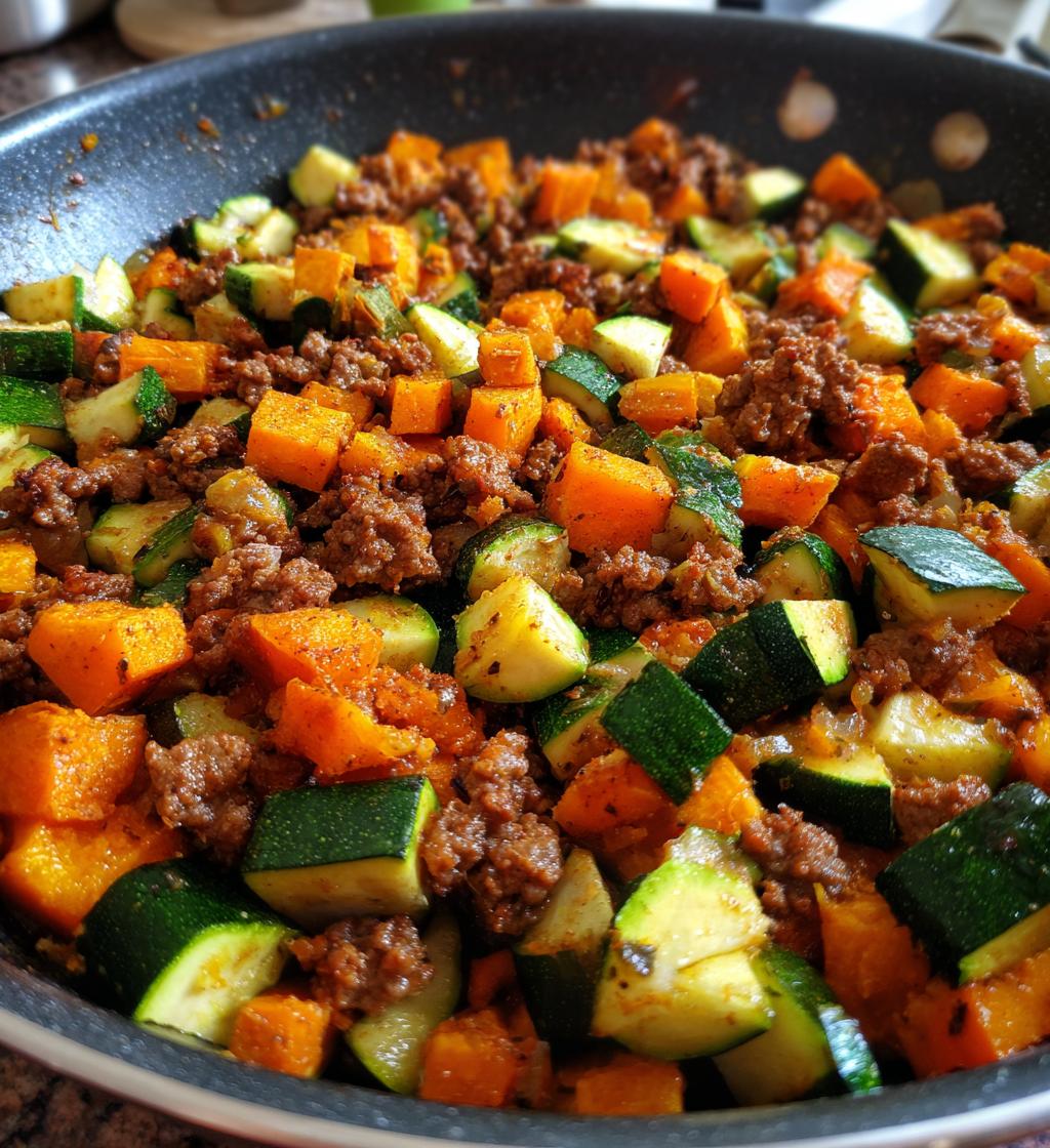 ground beef zucchini sweet potato skillet - detail 1