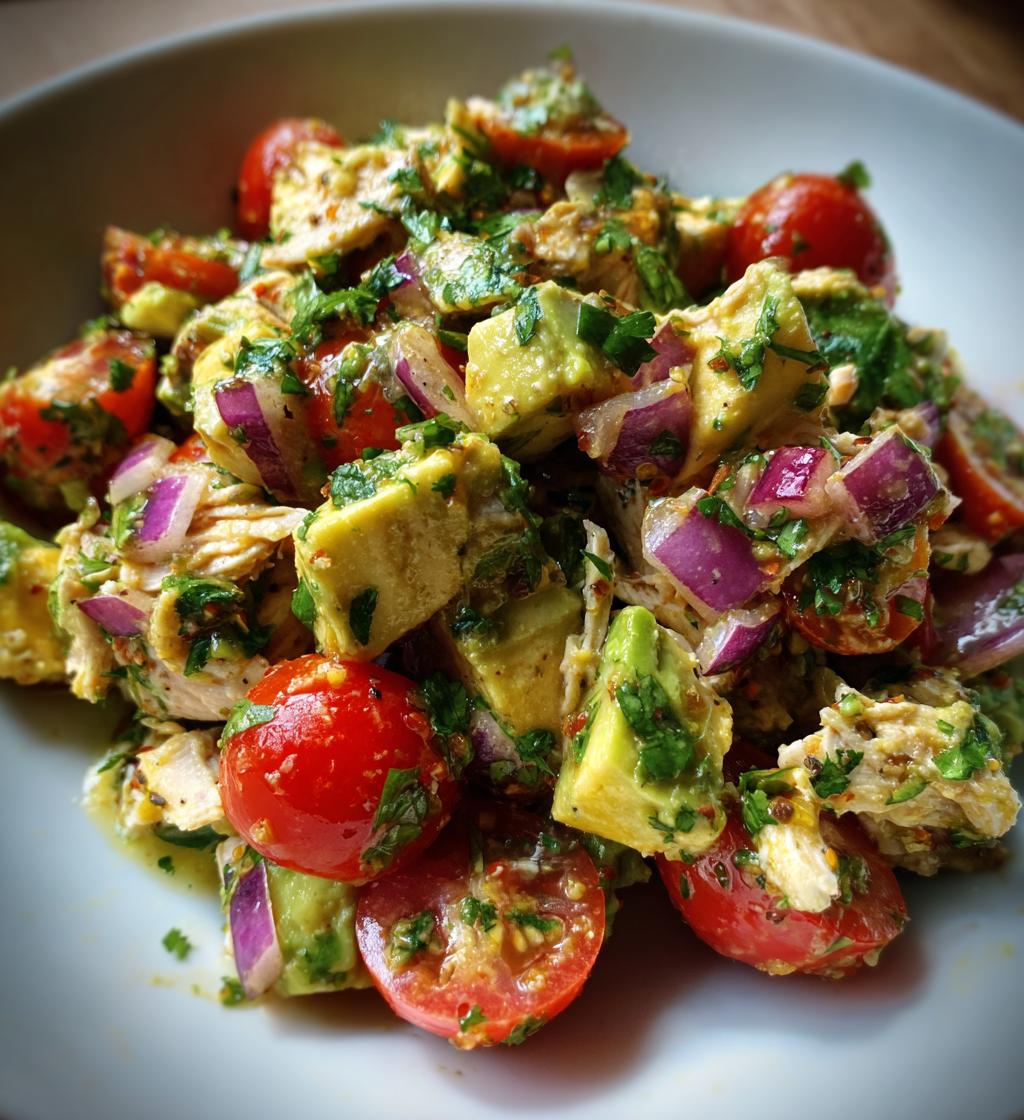 healthy avocado chicken salad - detail 1