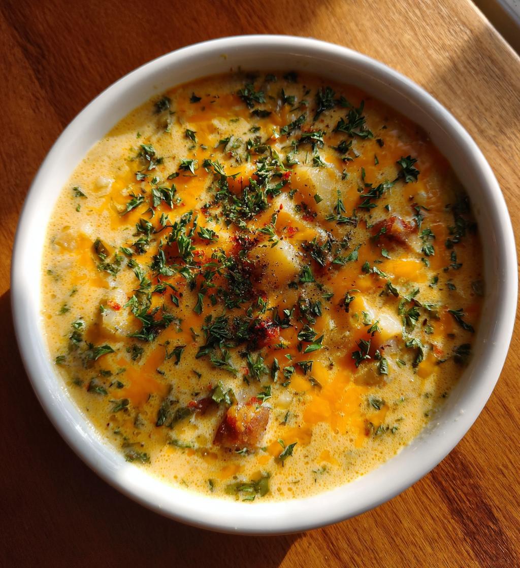 hearty cheddar garlic herb potato soup
