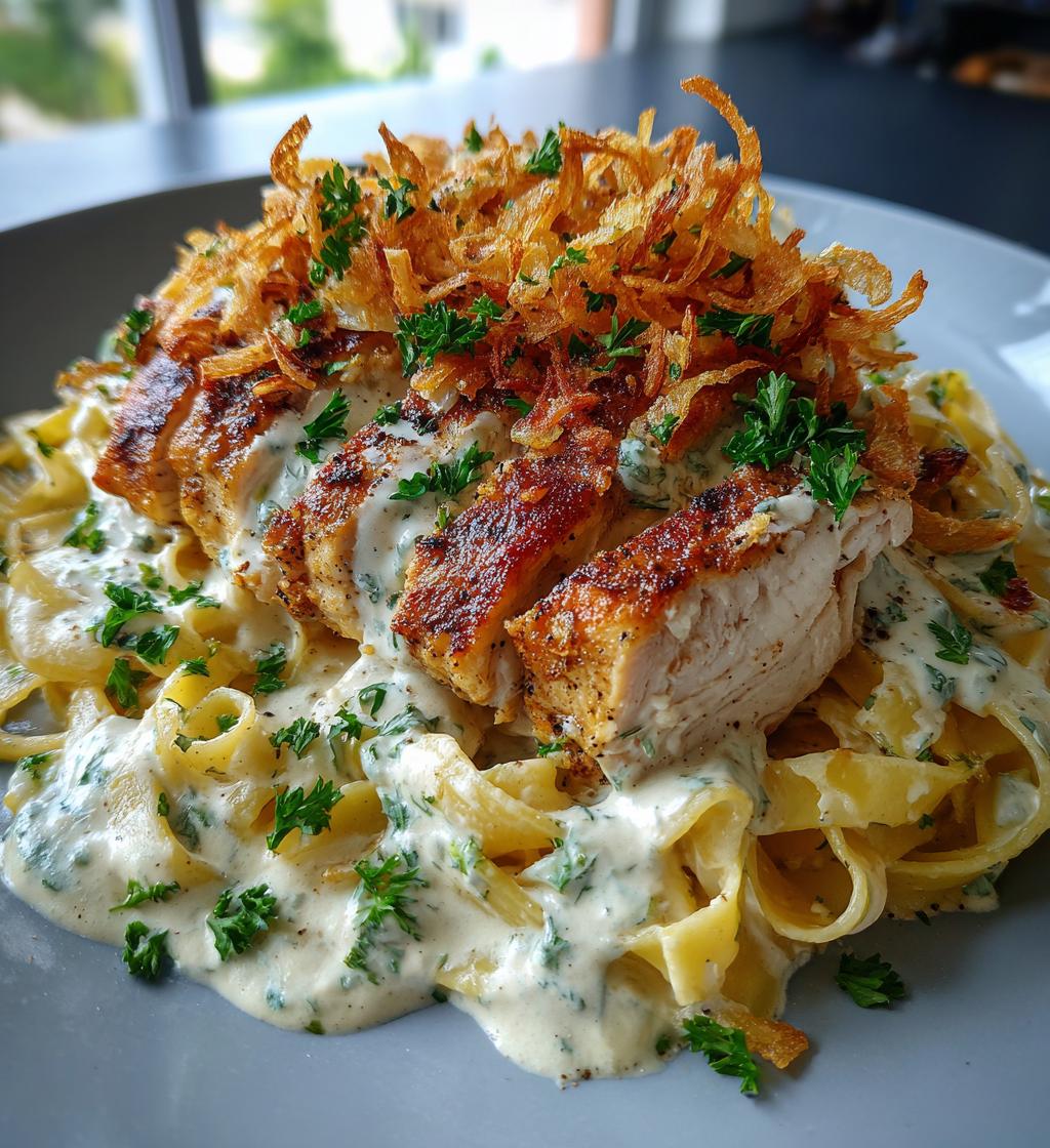 herbed chicken alfredo with truffle feta cream crispy parmesan leeks - detail 1