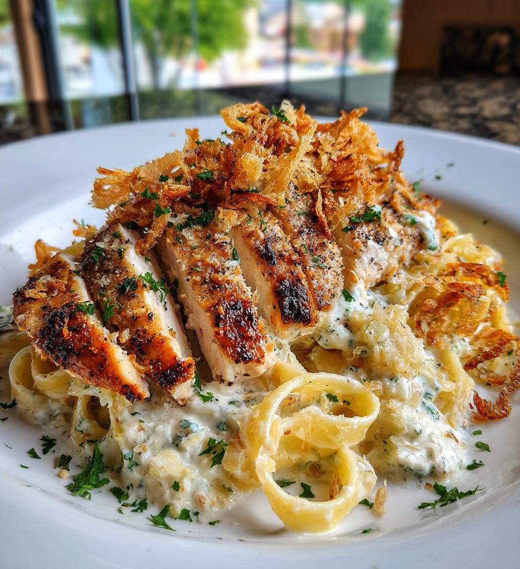 herbed chicken alfredo with truffle feta cream crispy parmesan leeks