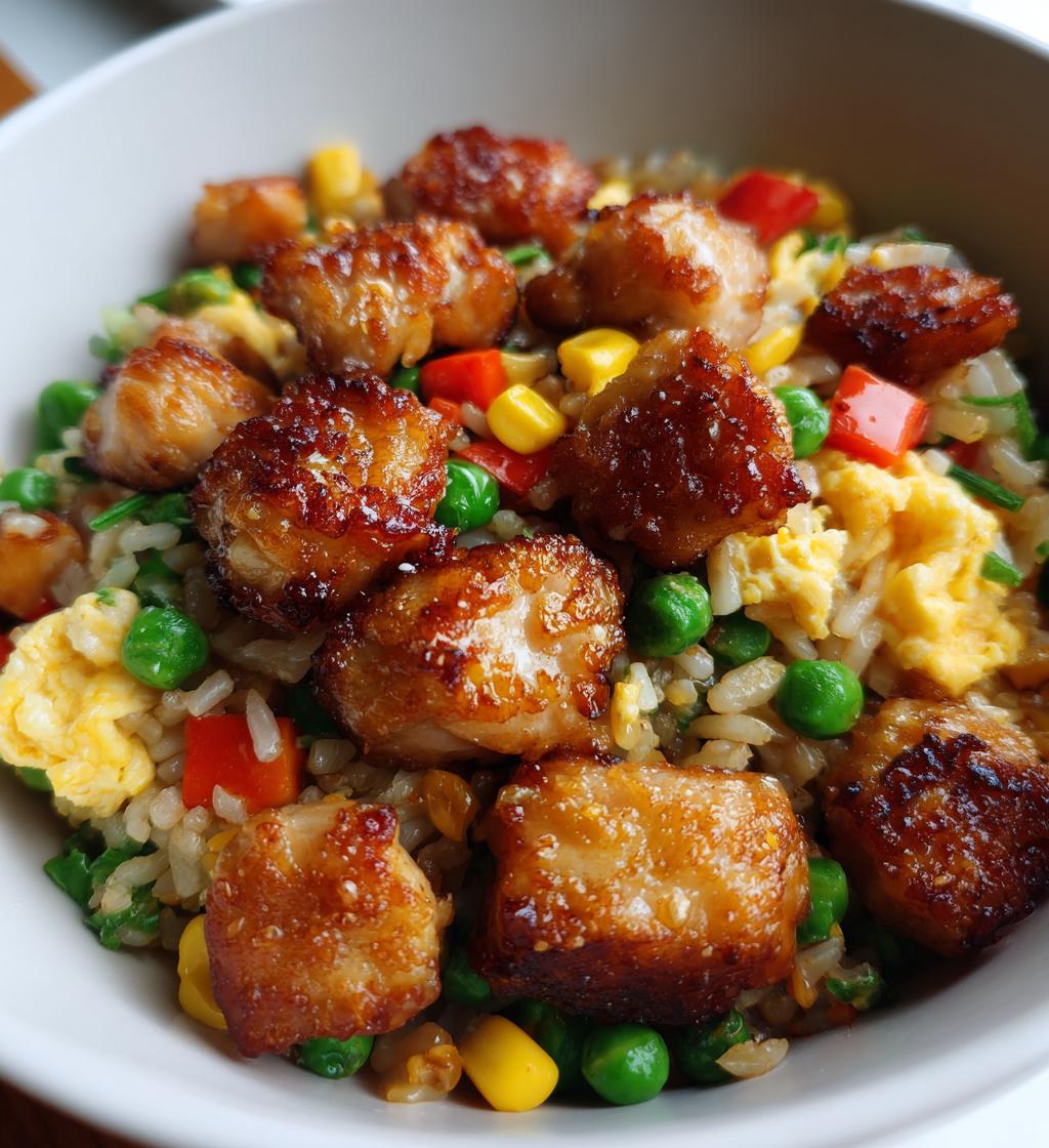 high protein crispy garlic chicken fried rice - detail 1
