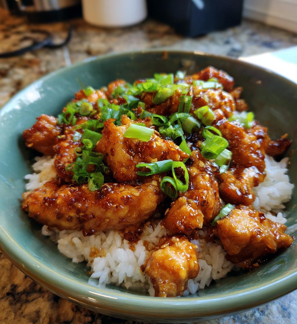 honey garlic chicken rice bowl - detail 1