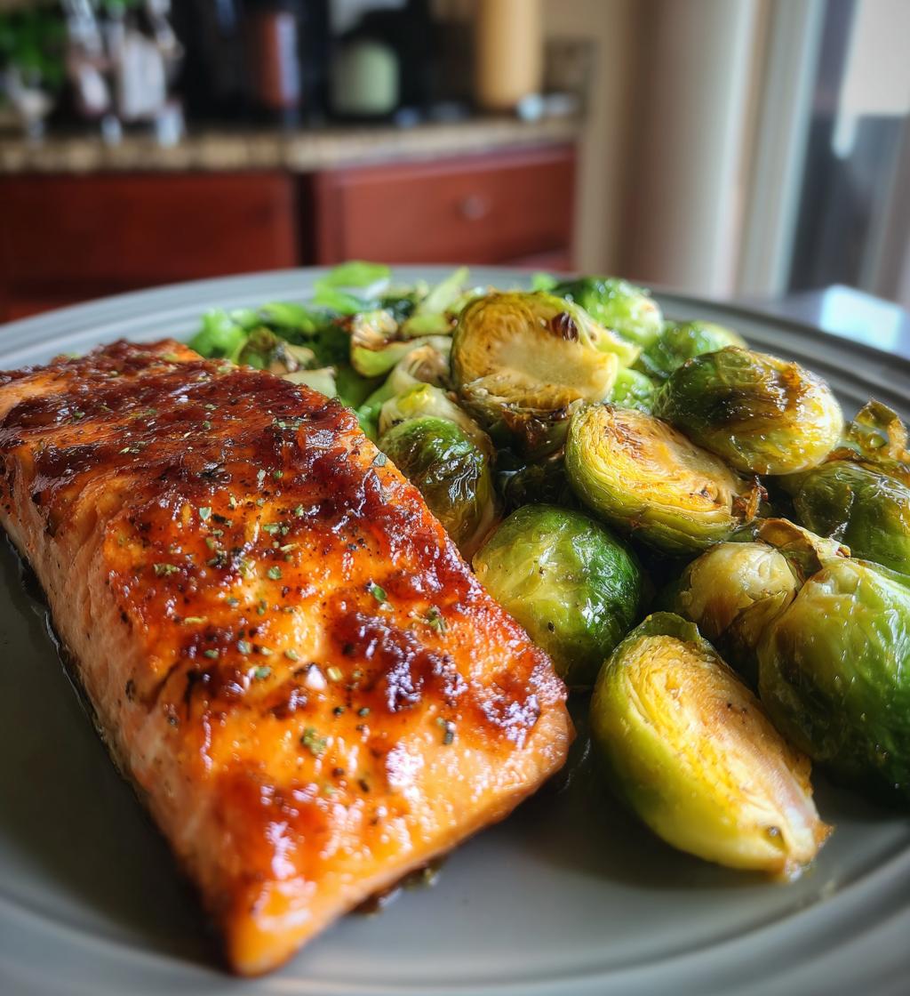 honey garlic salmon and brussels sprouts - detail 1