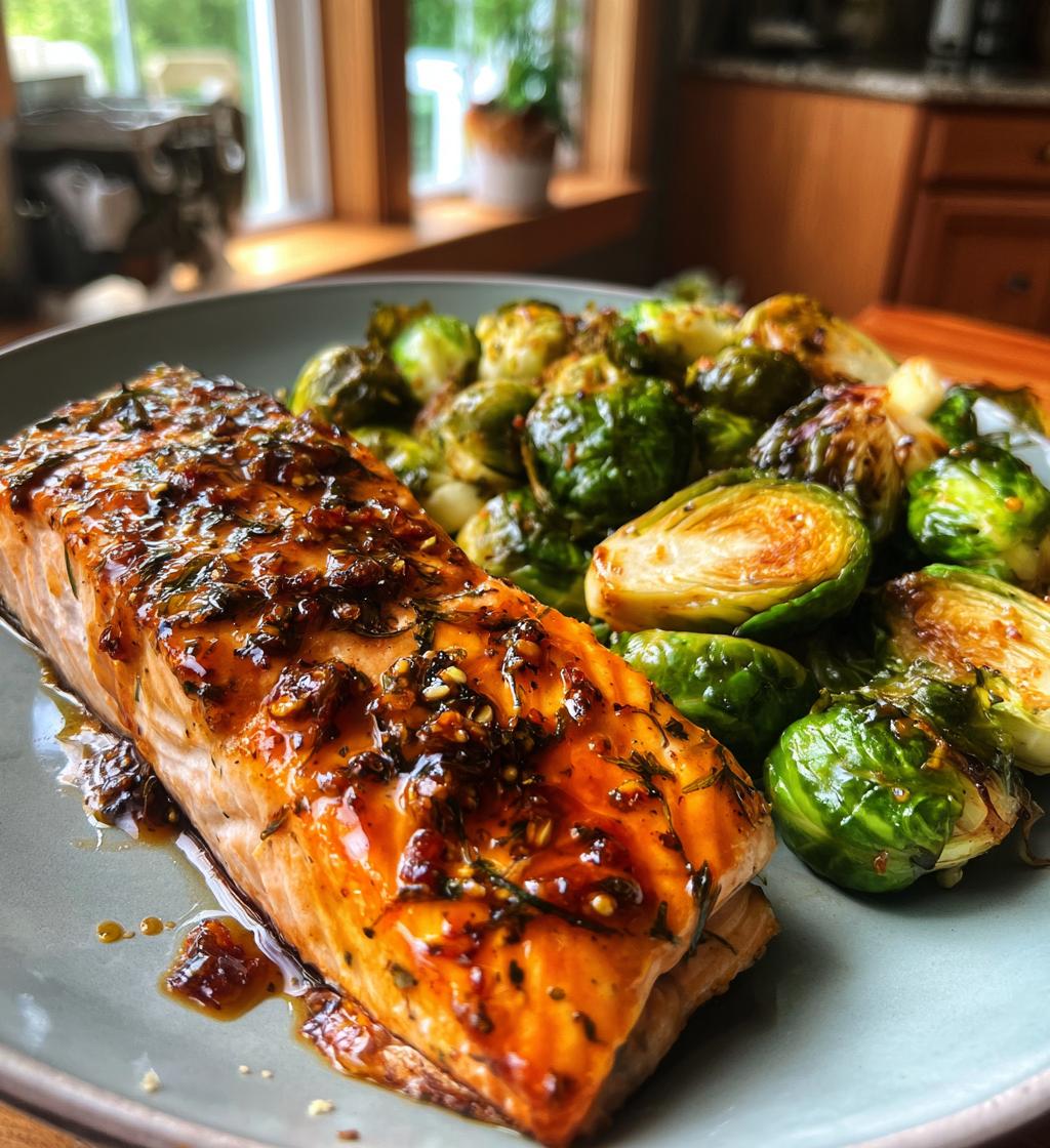 honey garlic salmon and brussels sprouts