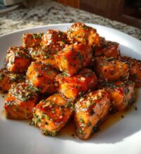 honey garlic salmon bites recipe