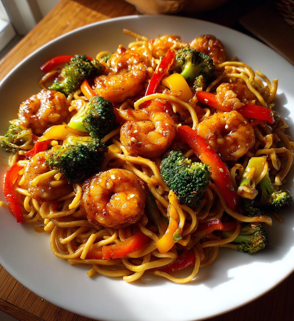 honey garlic shrimp chow mein - detail 1