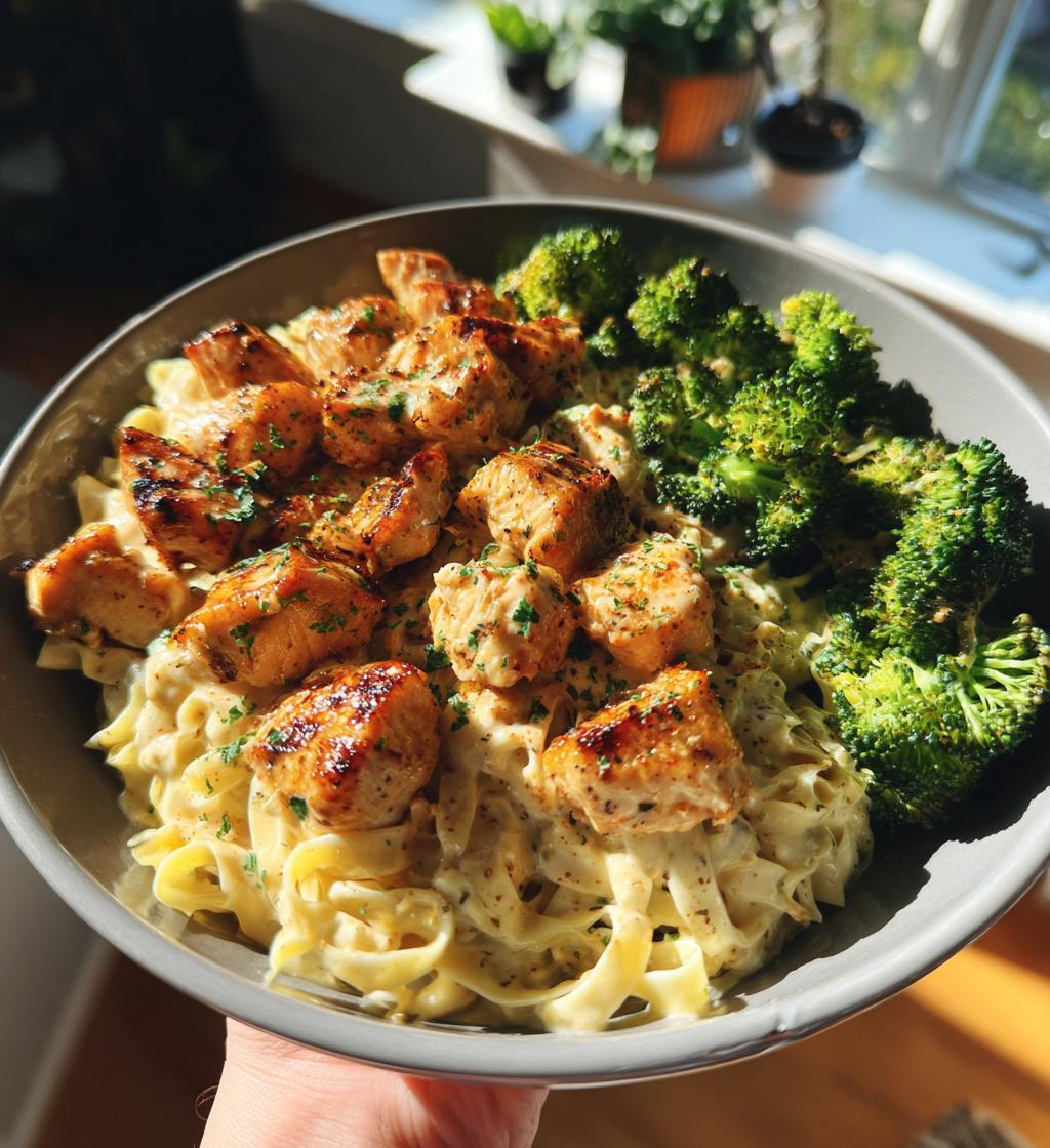 hot honey garlic chicken bites cajun alfredo with crispy broccoli twists