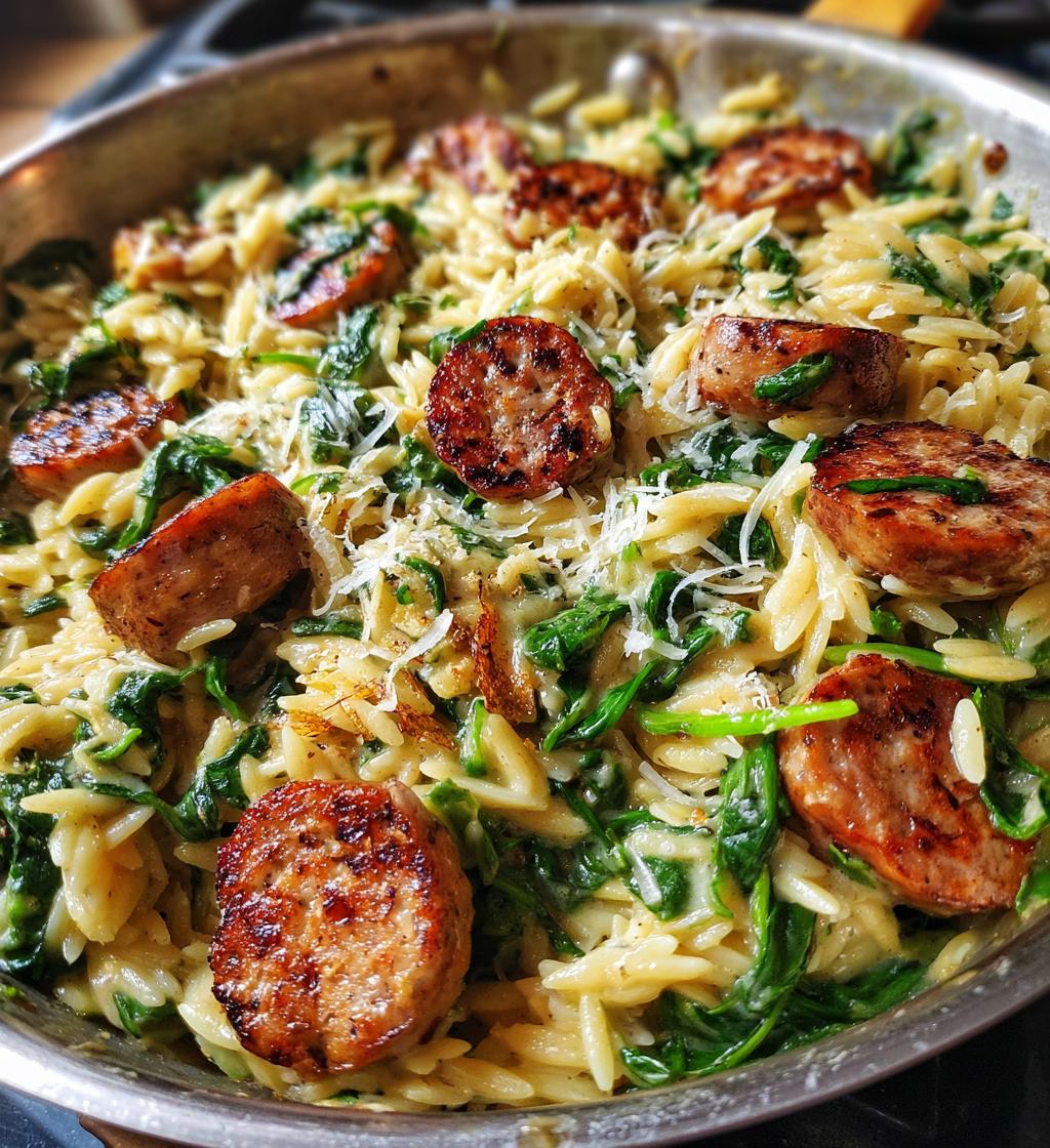 irresistible creamy chicken sausage orzo skillet