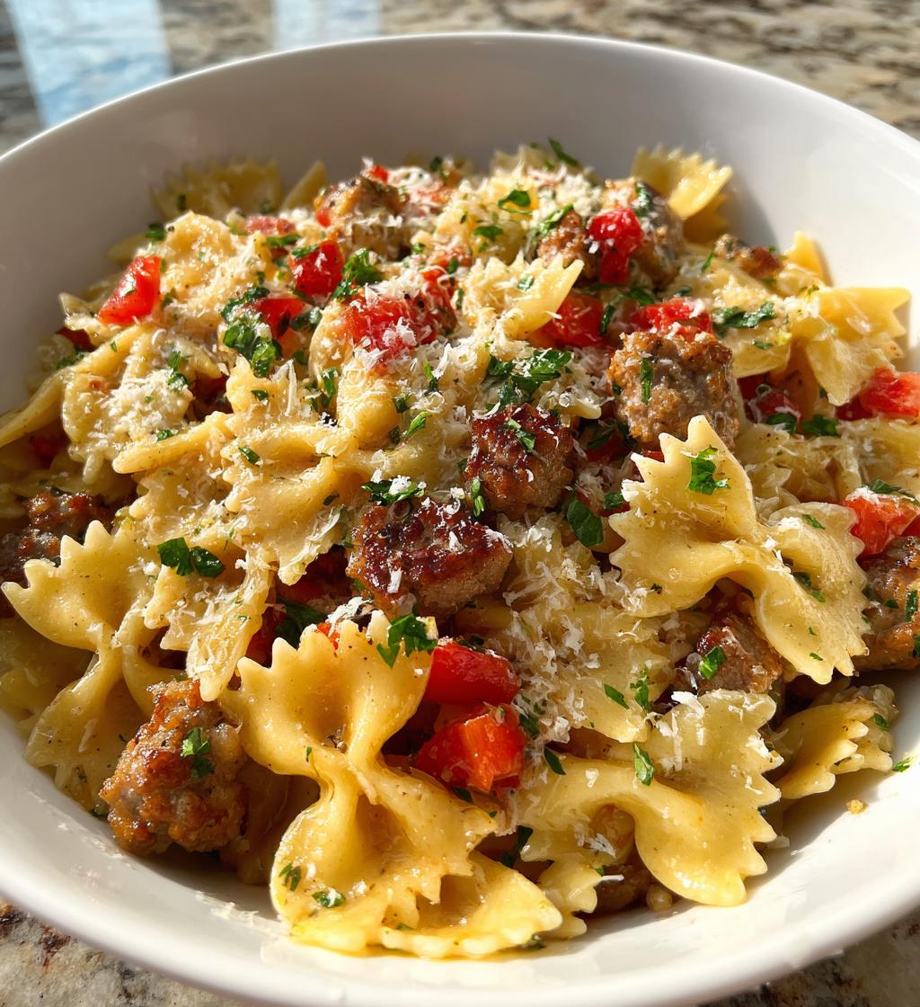 italian sausage with bow tie pasta - detail 1