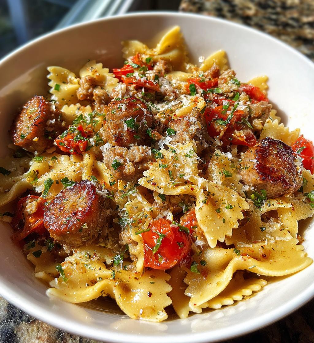 italian sausage with bow tie pasta
