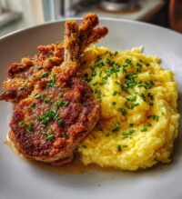 lamb schnitzel lemon butter mashed potatoes