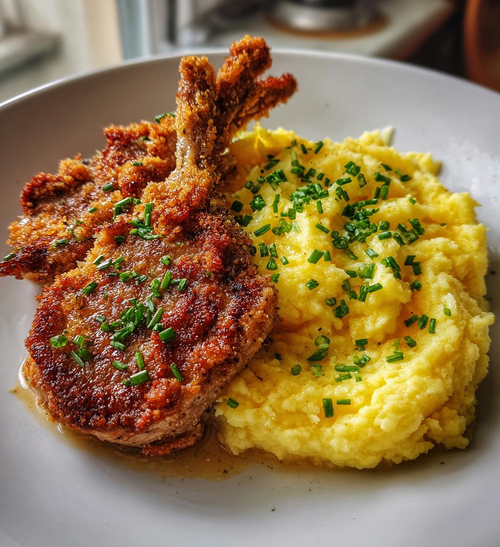 lamb schnitzel lemon butter mashed potatoes