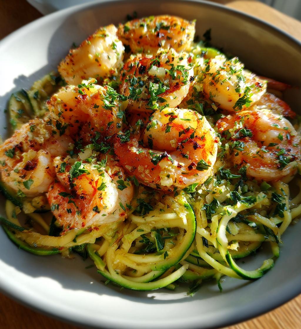 lemon garlic shrimp and zucchini noodles - detail 1