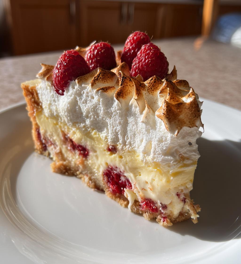 lemon raspberry meringue cheesecake - detail 1