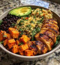 loaded grilled chicken sweet potato power bowl