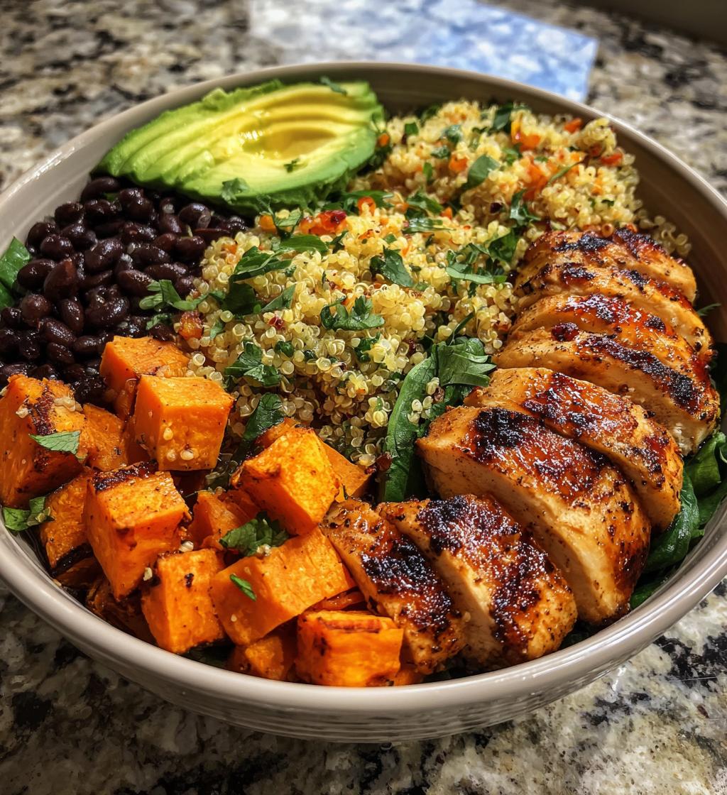 loaded grilled chicken sweet potato power bowl
