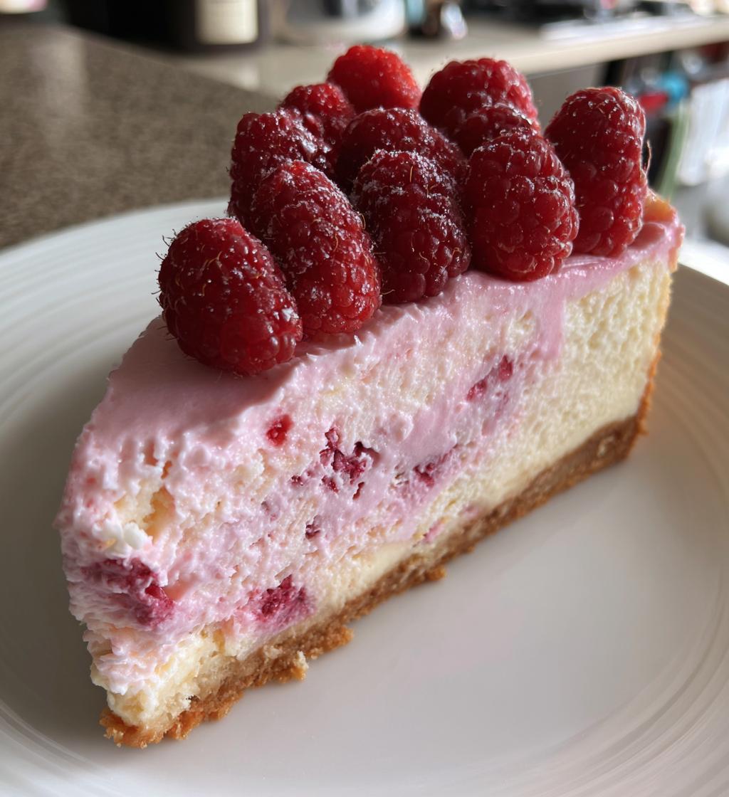 luxurious pink velvet raspberry cheesecake