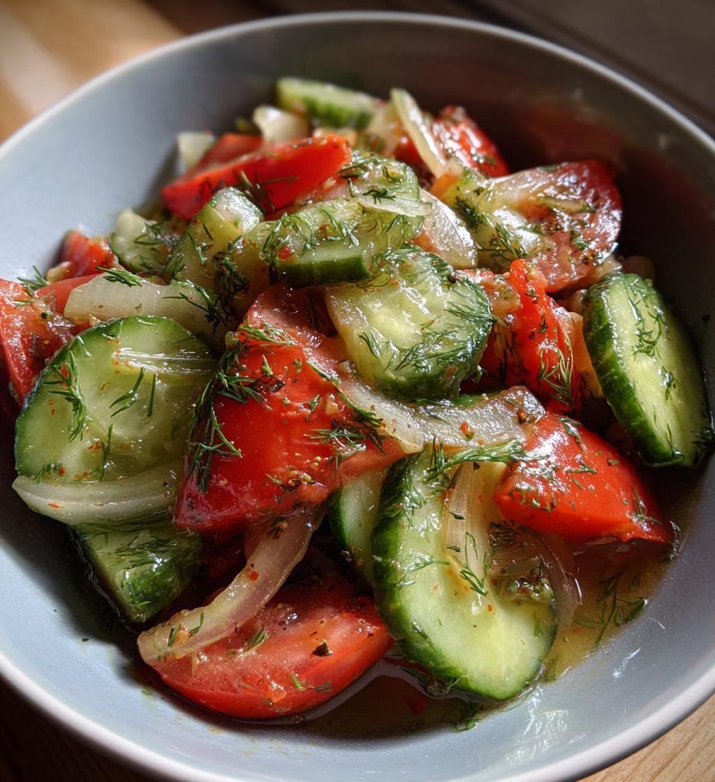 marinated cucumbers onions and tomatoes