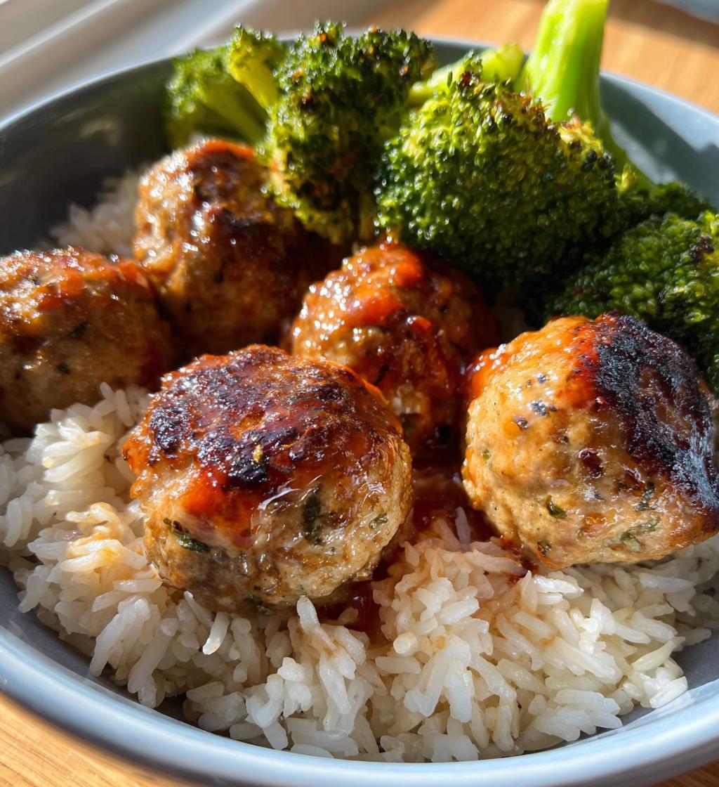 meatballs and rice bowl - detail 1