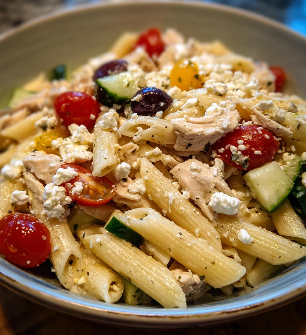 mediterranean chicken pasta salad - detail 1