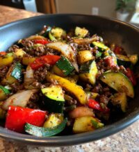 mediterranean ground beef and veggie stir fry