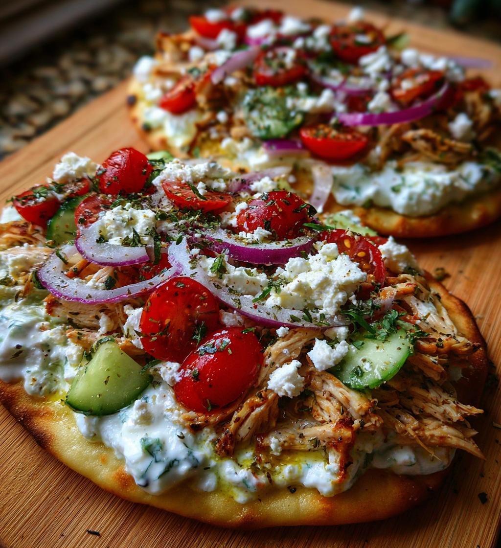 mediterranean tzatziki chicken naan pizza