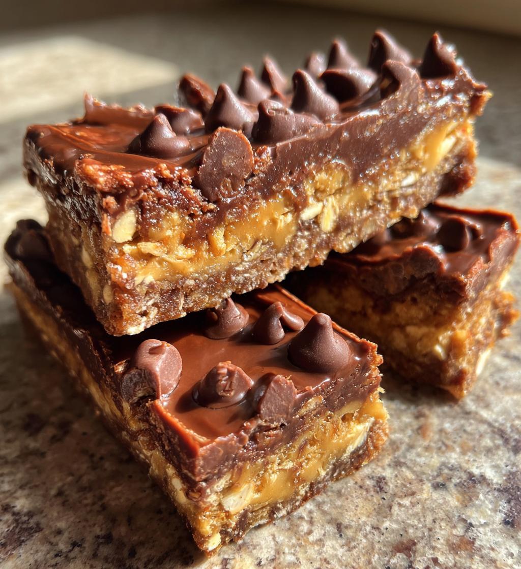 no bake chocolate peanut butter oat bars - detail 1