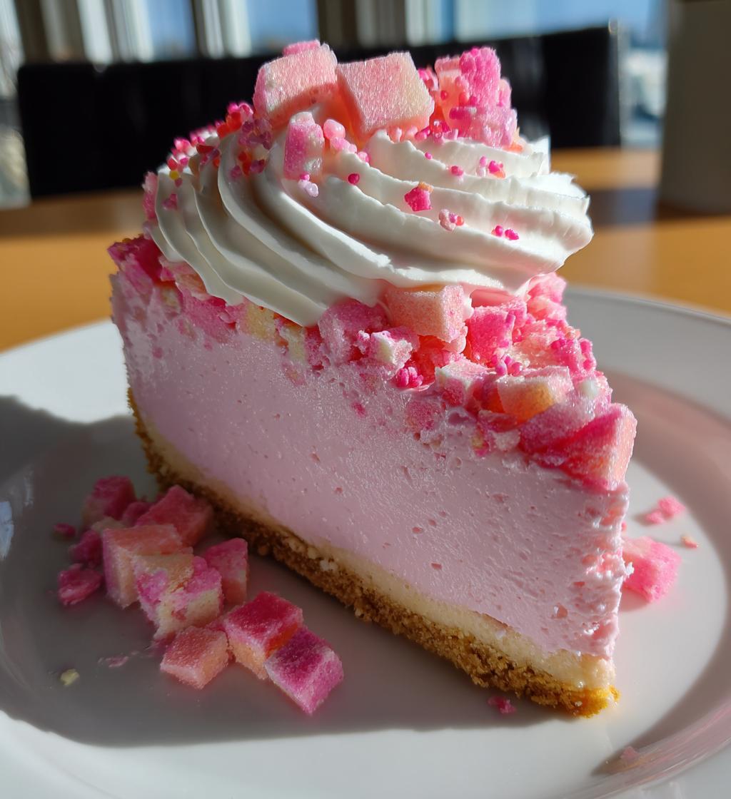 no bake pink paradise candy cheesecake - detail 1