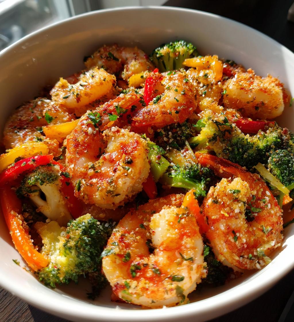 one pan 20 minute garlic parmesan shrimp veggies - detail 1