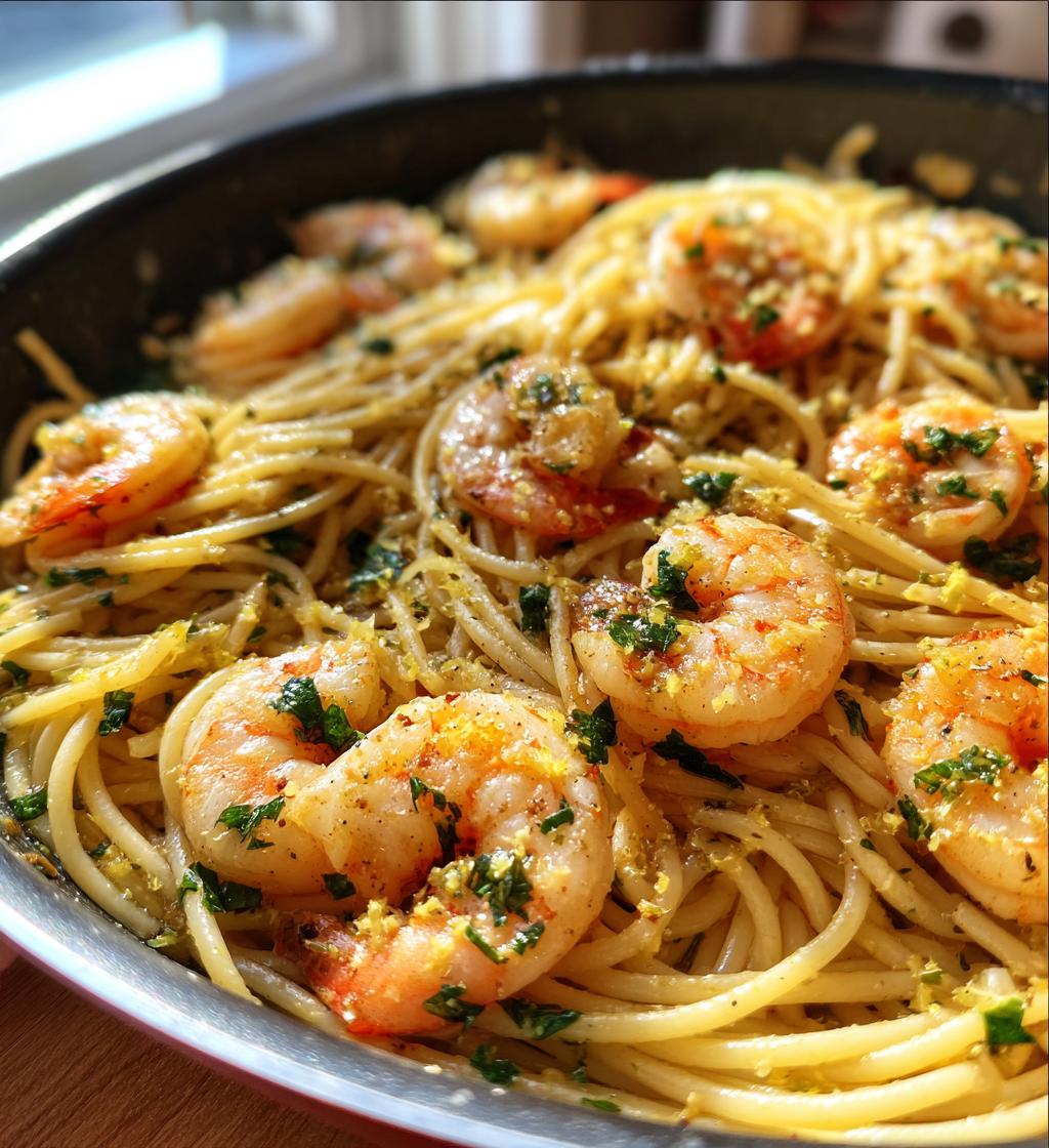one pan lemon garlic shrimp pasta - detail 1