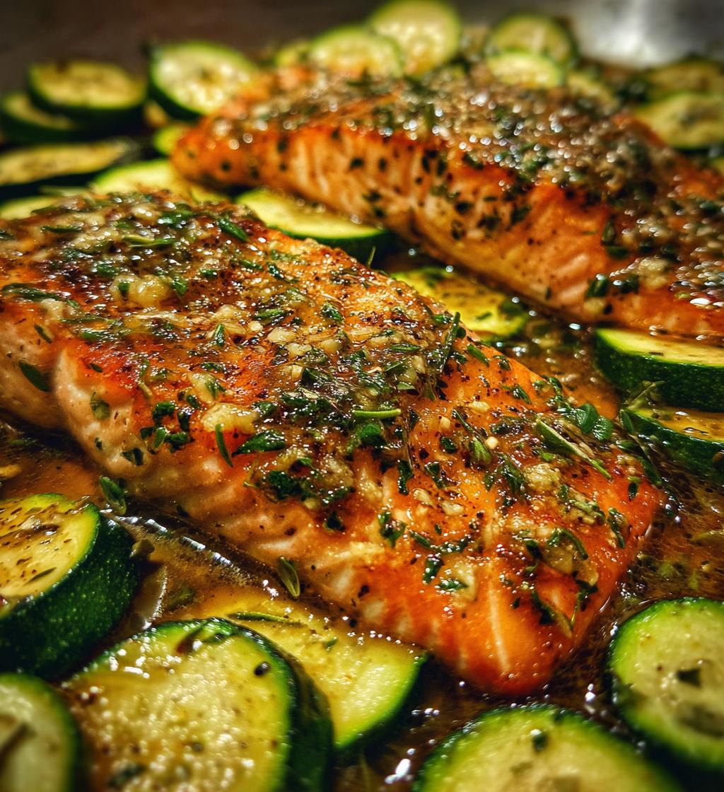 one pan lemon herb salmon and zucchini - detail 1