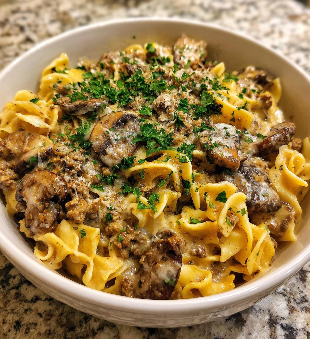one pot ground beef stroganoff - detail 1