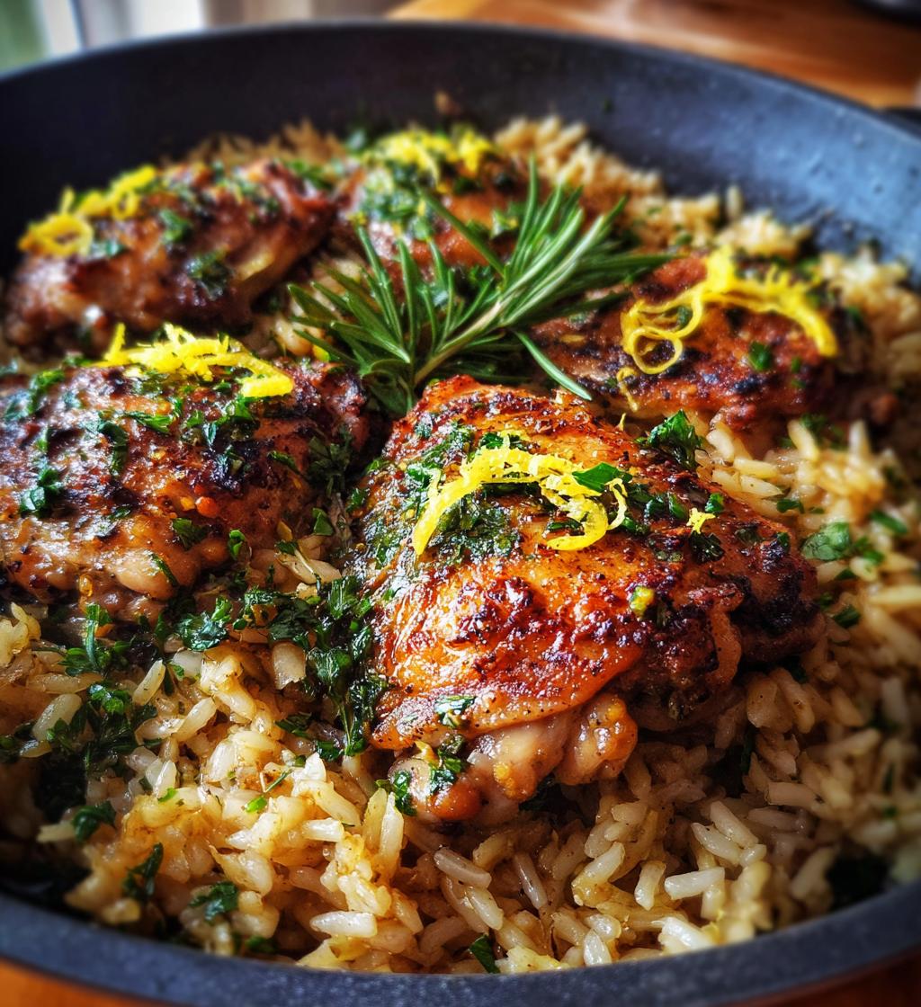 one pot lemon herb chicken and rice - detail 1