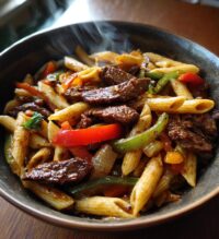 one pot smoky honey bbq steak pasta