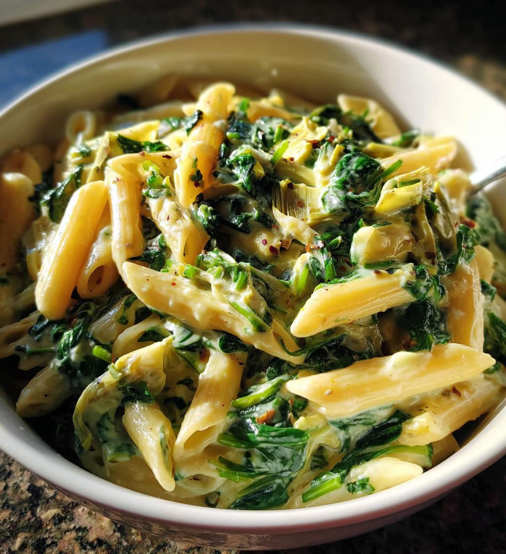 one pot spinach and artichoke pasta