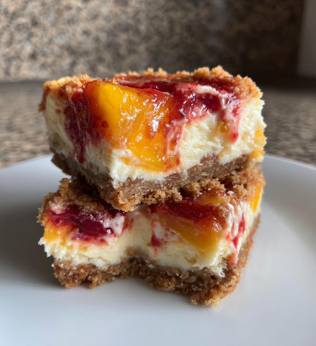 peach cobbler cheesecake bars - detail 1