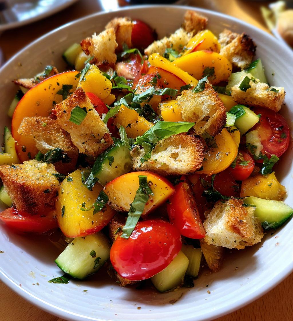 peach panzanella salad - detail 1