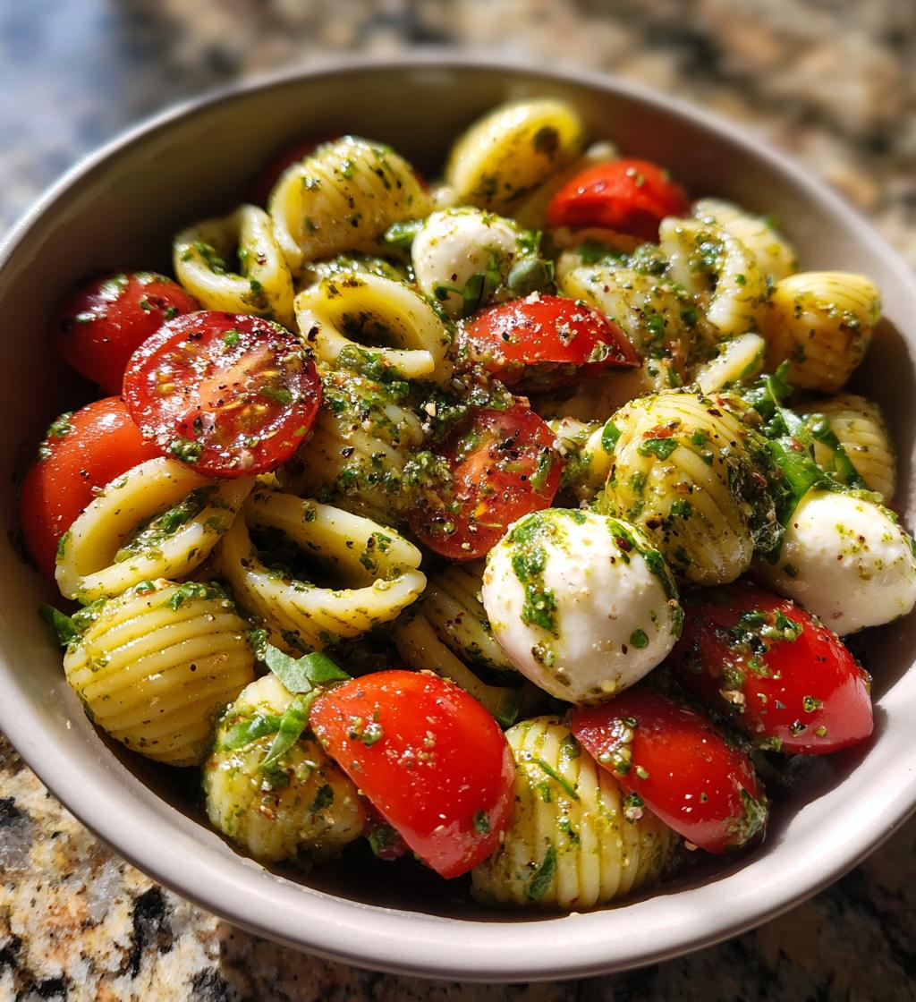 pesto caprese pasta salad - detail 1
