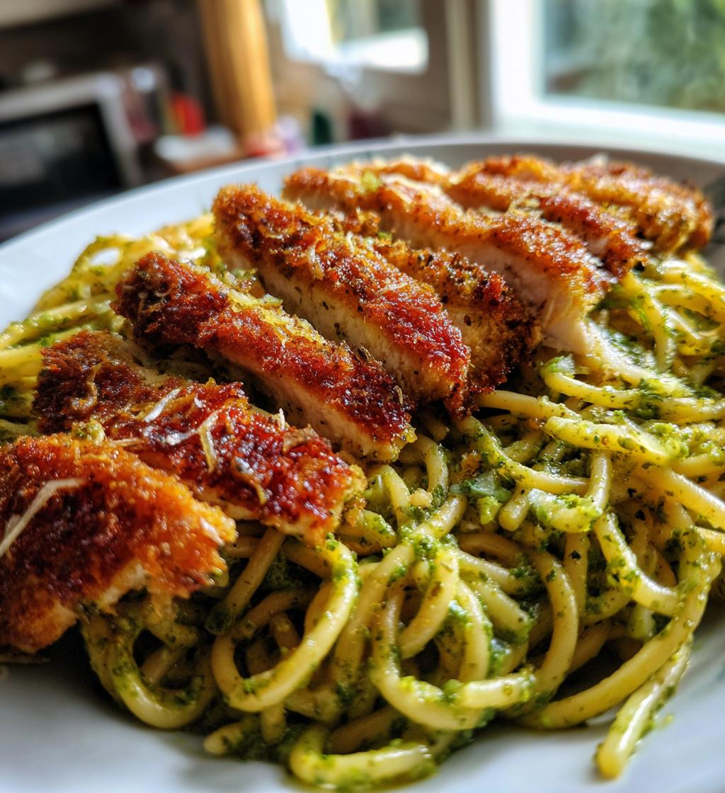 pesto pasta crispy parmesan chicken - detail 1