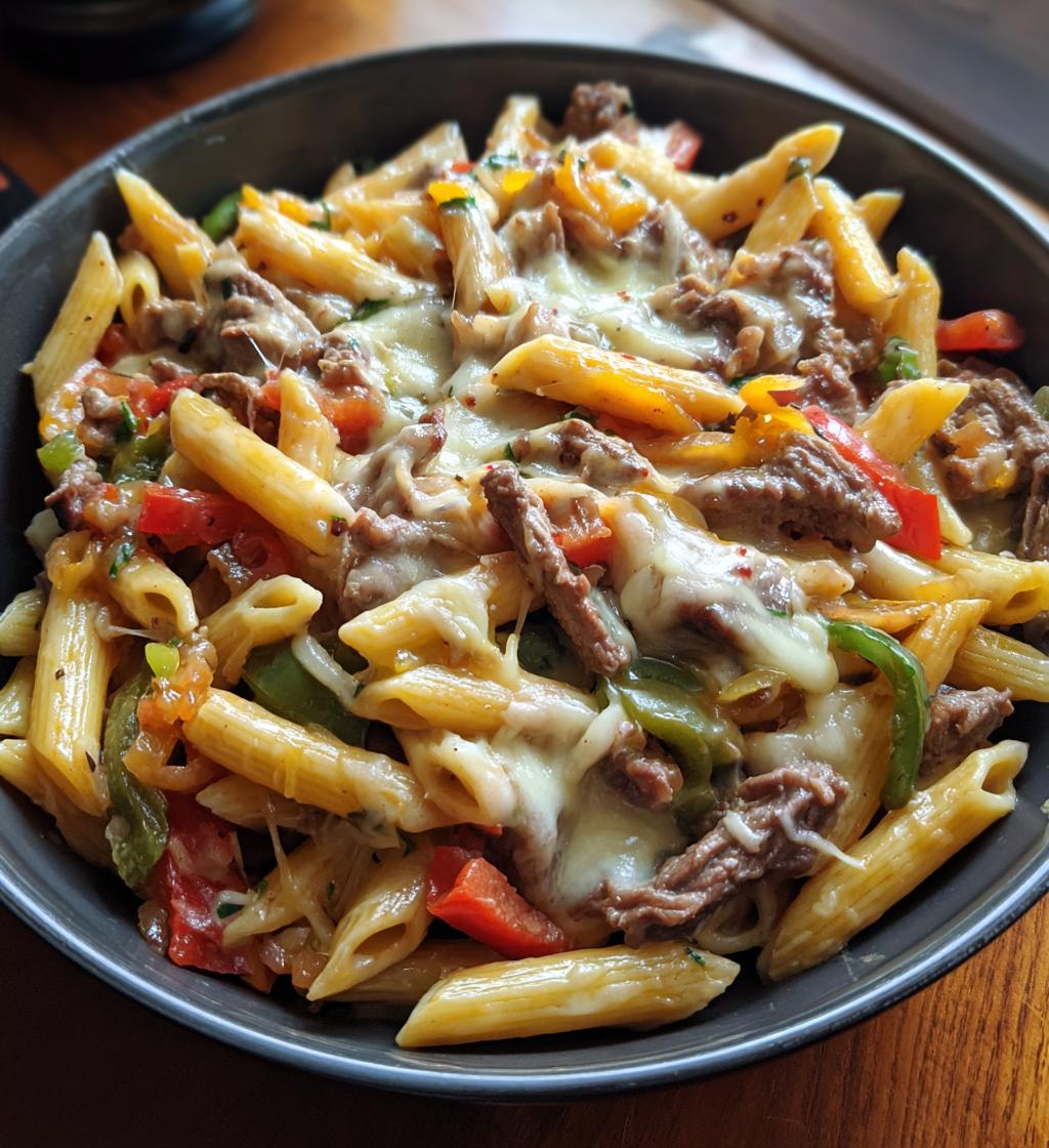 philly cheesesteak pasta skillet - detail 1