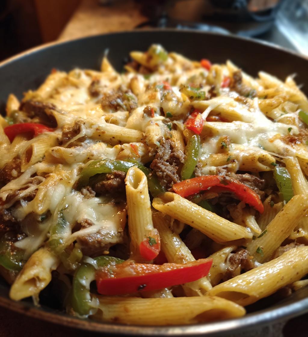 philly cheesesteak pasta skillet