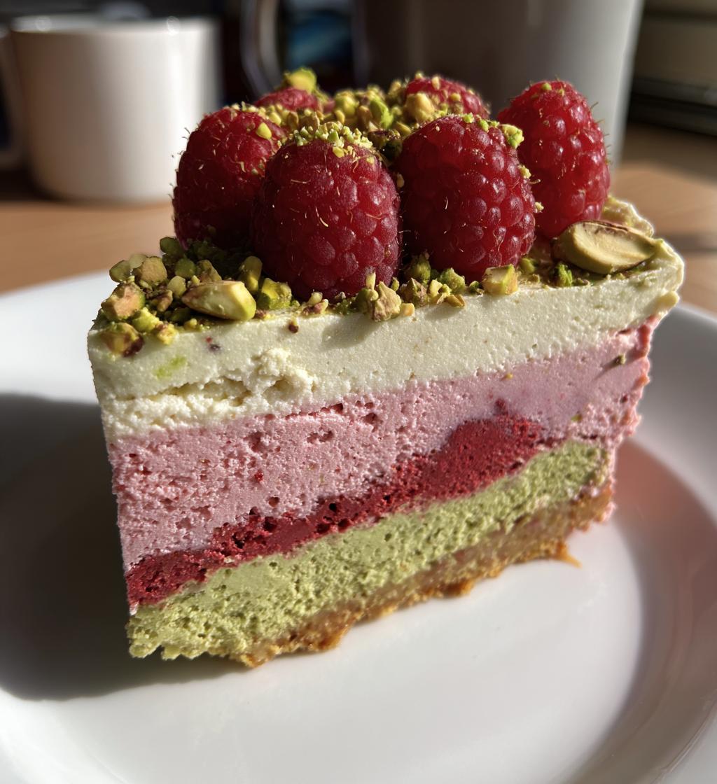 raspberry pistachio mousse cakes - detail 1