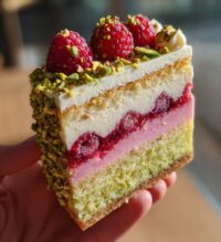 raspberry pistachio mousse cakes