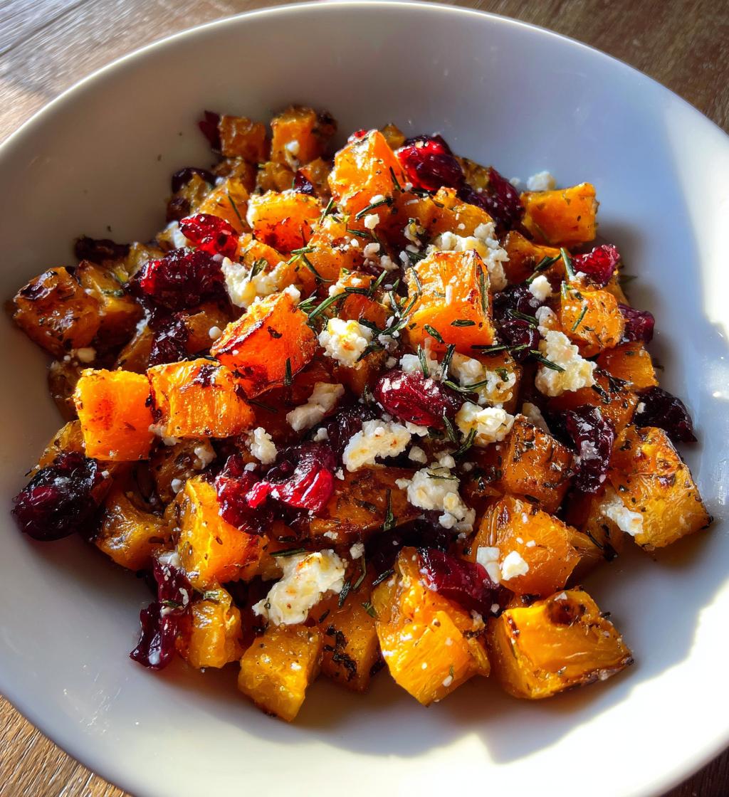 roasted butternut squash with cranberries and feta