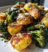 roasted parmesan potatoes and broccoli