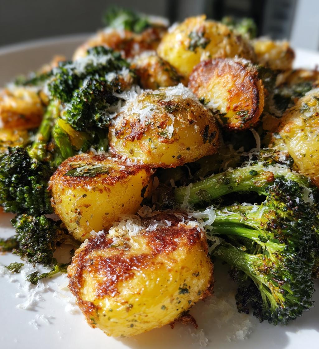 roasted parmesan potatoes and broccoli