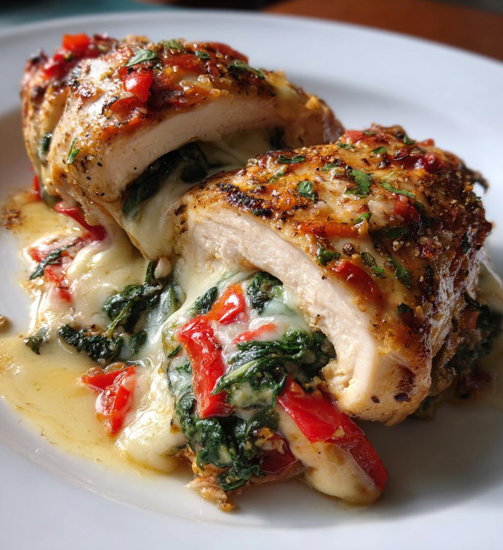 roasted red pepper spinach mozzarella stuffed chicken
